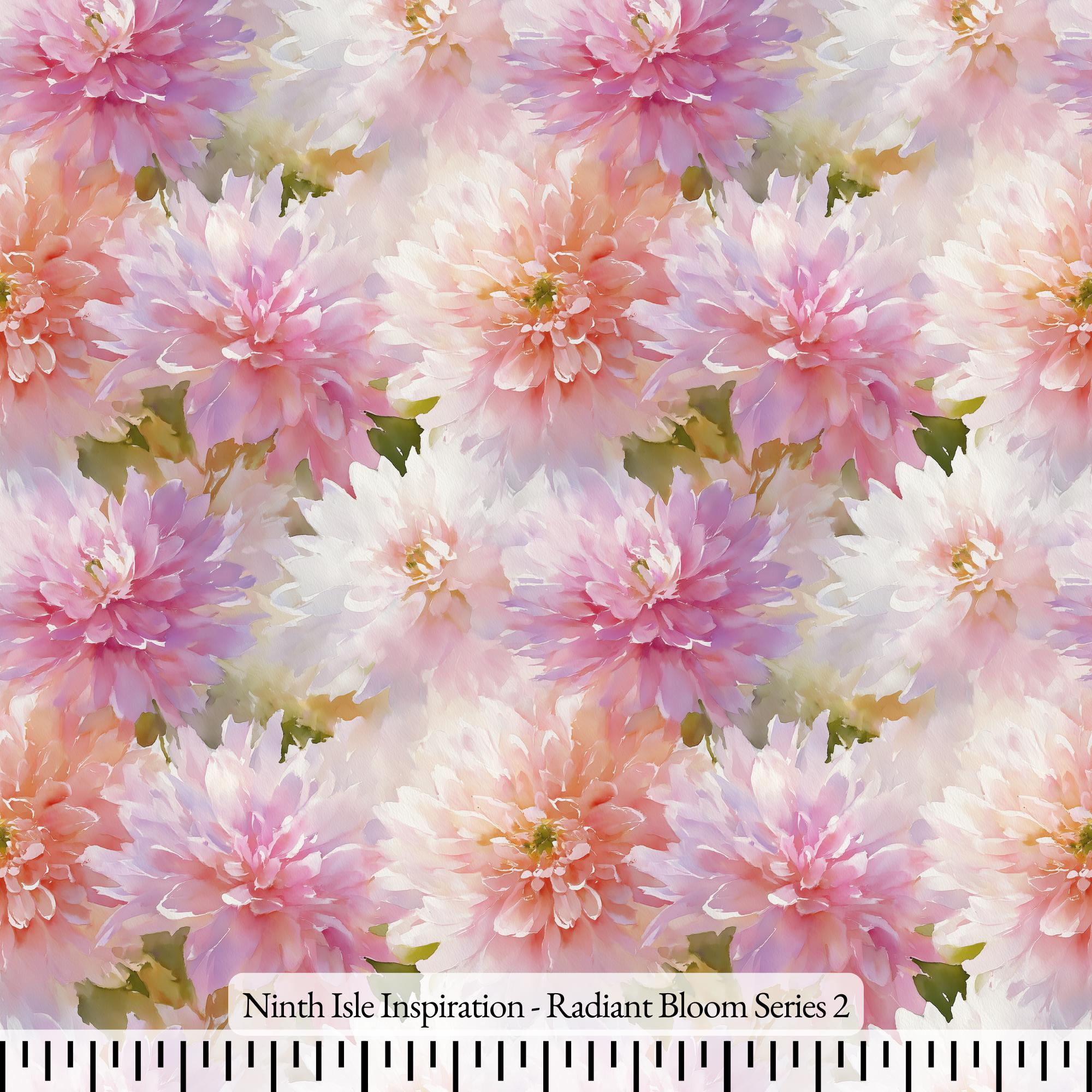 25/SUMMER NinthIsle Inspiration Exclusive Romantic Art 100 % Cotton Fabric - Radiant Bloom Series - By the Yard, Handmade Bulk Available