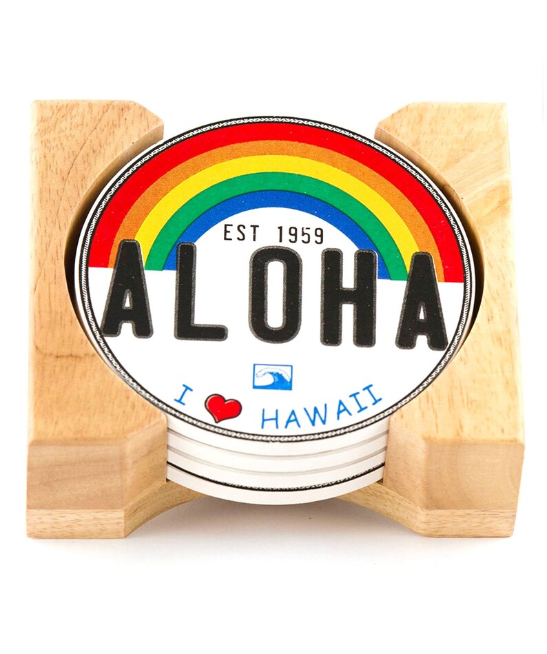 Comes with Holder Ceramic Coaster Self Designed Island of Hawaii Coaster