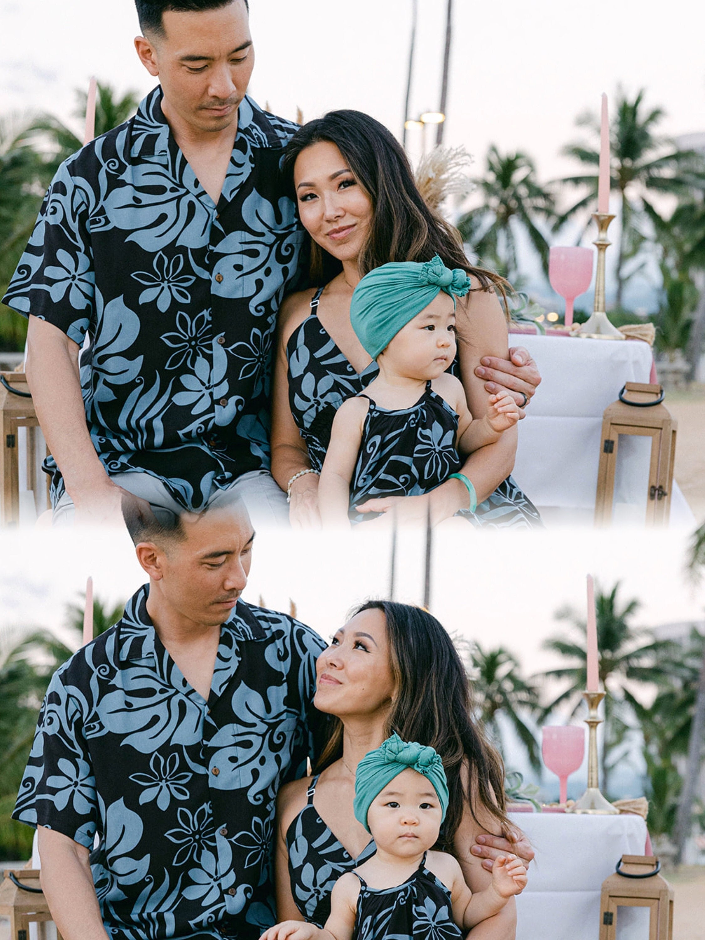 Made in Hawaii Super Soft Resort Wear Family Matching Monstera Abstract Aloha Shirt/Ruffled  Dress/Kids Wedding Group Handmade Bulk Gifts