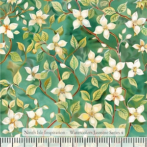23/WINTER NinthIsle Inspiration Exclusive Elegant 100 % Cotton Fabric - Watercolors Jasmine Series - Sold by the Yard DIY Bulk Order Gifts