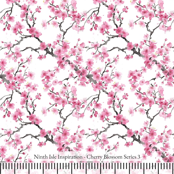 23/WINTER NinthIsle Inspiration Exclusive Natural Art 100 % Cotton Fabric - Cherry Blossoms Series - Sold by the Yard DIY Bulk Available