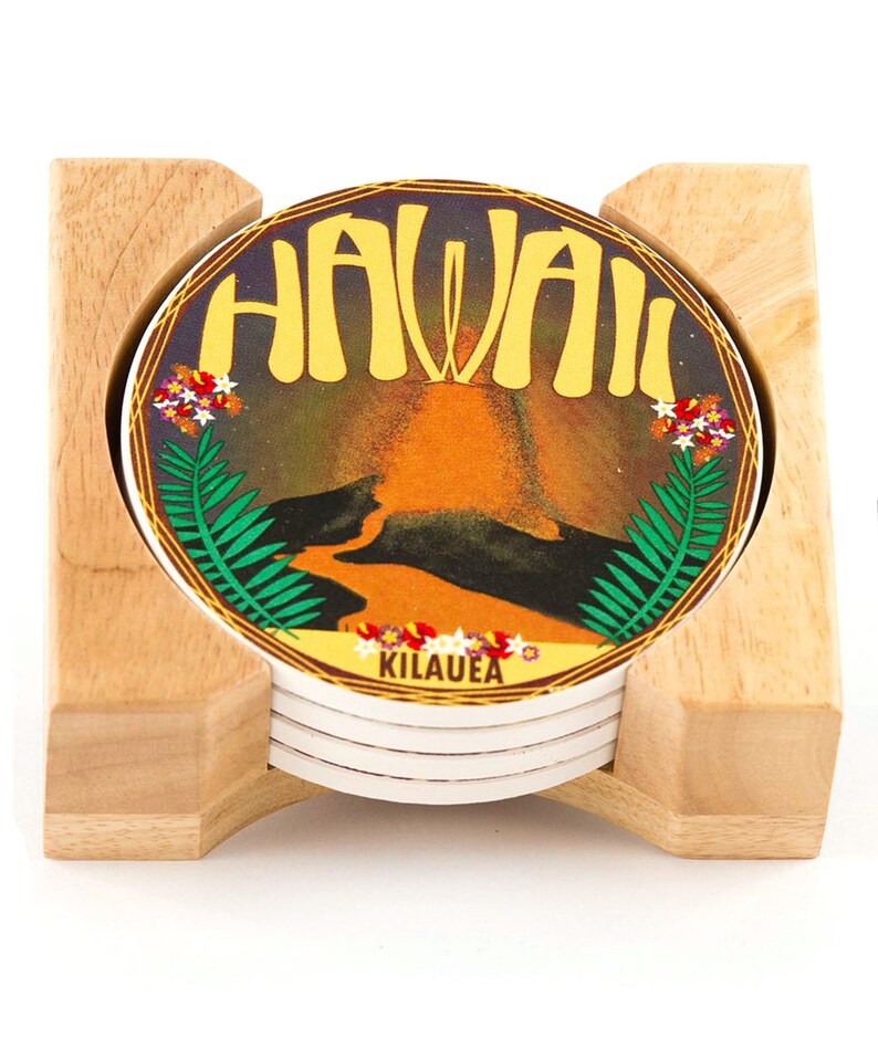 Comes with Holder Ceramic Coaster Self Designed Island of Hawaii Coaster