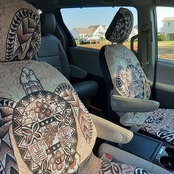 Black Sea Turtle Hawaiian Car Seat Cover Honu Set of 2