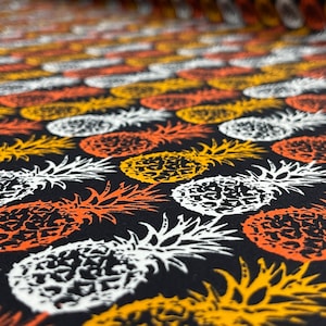 Wrinkle-Resistant Colorful Pineapples/Plumeria Fabric - Sold by the Yard - 65 Poly / 35% Cotton
