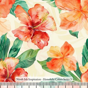 23/WINTER NinthIsle Inspiration Exclusive Hawaii Art 100 % Cotton Fabric - Honolulu Colors Series - Sold by the Yard DIY Bulk Gifts