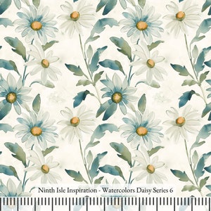 23/WINTER NI&I Cotton Fabric - Watercolors Daisy Series - Handmade Print in HI