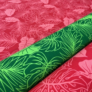 Taro and Monstera Leaf - Wrinkle Resistant Tropical Bright Color Fabric - Sold by the Yard - 65 Poly / 35% Cotton - Bulk Order Available
