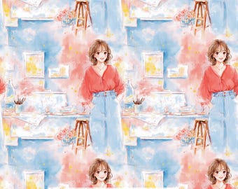 26/@tonton.mp3 顺其自然的自由 Cotton Poplin Fabric by the Yard - Handmade Print in HI