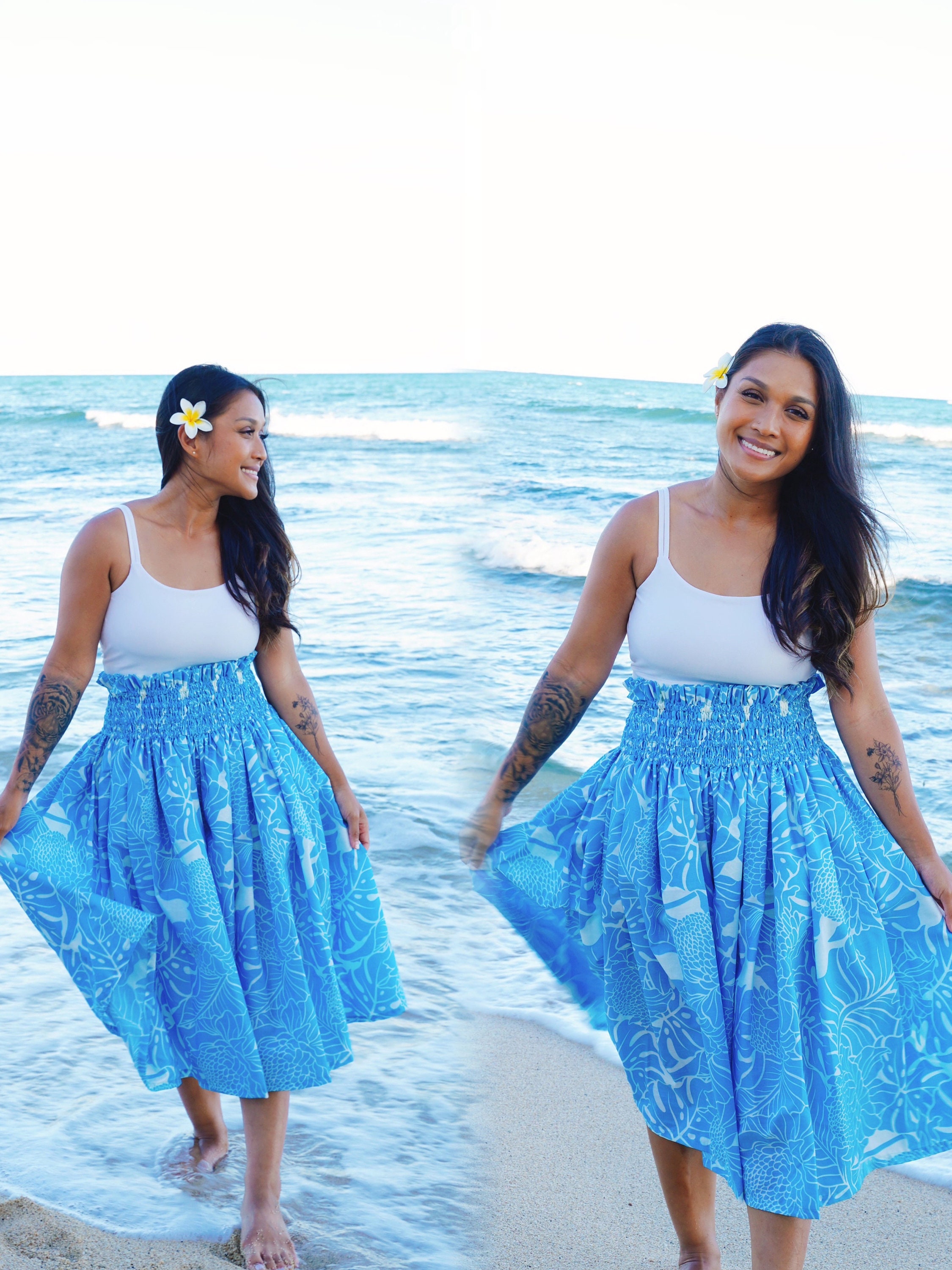 Falda Hawaiana Larga Azul Para Mujer - 100% Poliéster, Perfecta Para Fiestas Temáticas Y Carnaval
