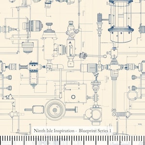 24/SPRING NinthIsle Inspiration Exclusive Engineering Art 100 % Cotton Fabric - Blueprint Series - Sold by the Yard DIY Bulk Order Gifts