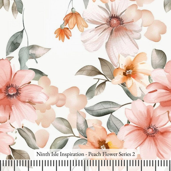 24/SPRING NinthIsle Inspiration Exclusive Floral Art 100 % Rayon Fabric - Peach Flower Series - Sold by the Yard DIY Bulk Order Gifts