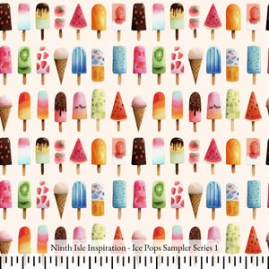 25/SPRING NinthIsle Inspiration Exclusive Fun Art 100 % Cotton Fabric - Ice Pops Sampler Series - Sold By The Yard, DIY Bulk Order Available