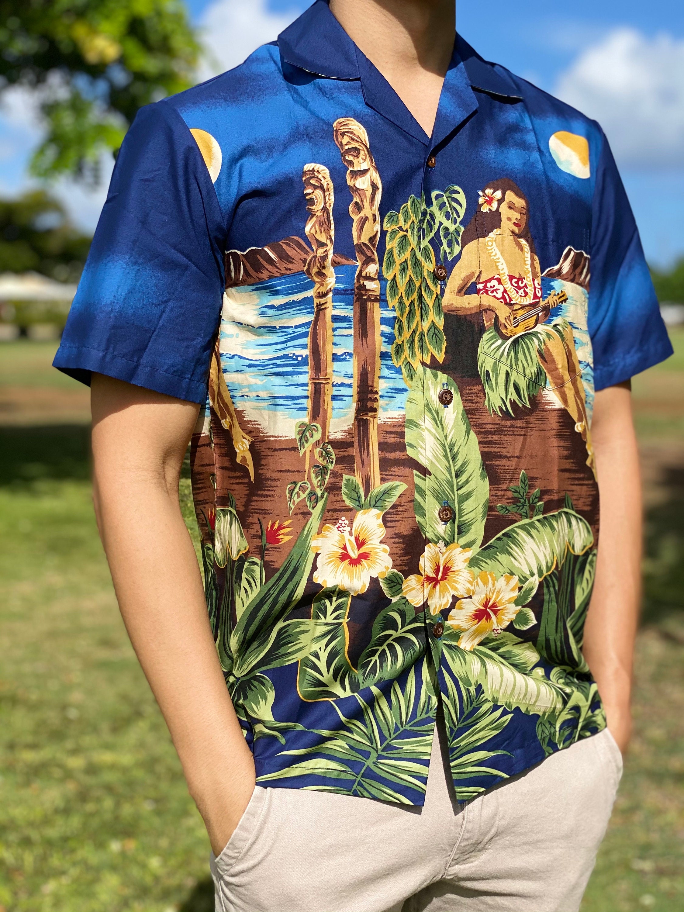 Made in Hawaii USA Hula Girl Hawaiian Aloha Shirt Cotton Etsy