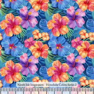 23/WINTER NinthIsle Inspiration Exclusive Hawaii Art 100 % Cotton Fabric - Honolulu Colors Series - Sold by the Yard DIY Bulk Gifts