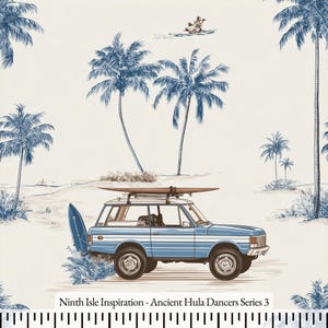 25/SUMMER NinthIsle Inspiration Exclusive Fun Art 100 % Cotton Fabric - Ancient Hula Dancers Series - Handmade By the Yard, Bulk Available