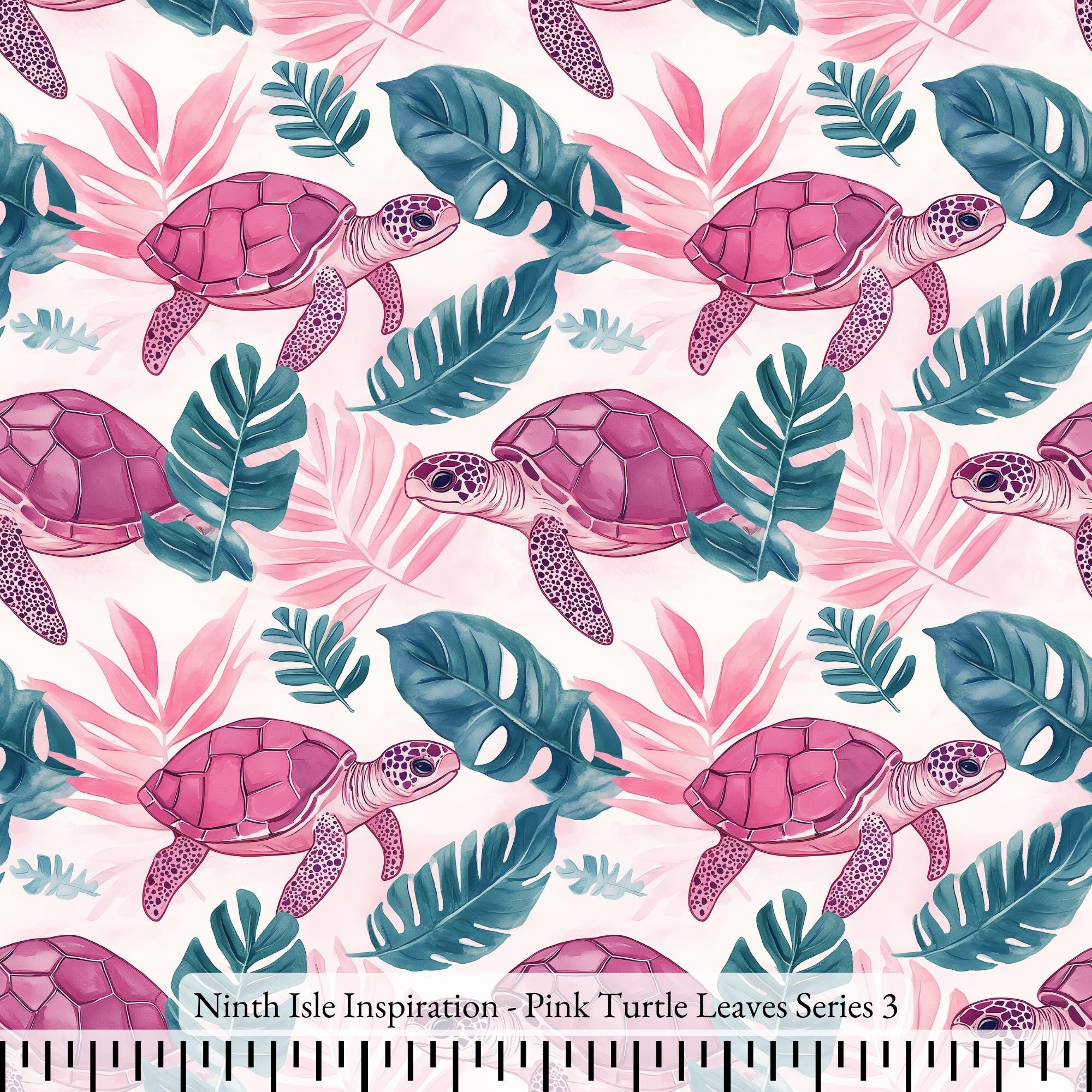 25/SPRING NinthIsle Inspiration Exclusive Fun Art 100 % Cotton Fabric - Pink Turtle Leaves Series - Sold by the Yard DIY Bulk Order Gifts