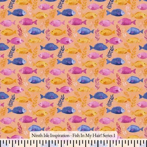 25/SUMMER NinthIsle Inspiration Exclusive Fun Fun Art 100 % Cotton Fabric - Fish In My Hair! 小鱼也有自己的海洋 Series - Handmade Bulk Order Gifts
