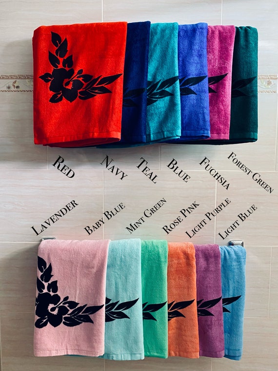 Hawaii Bath Towels Beach Towels Solid Colors With Flowers Etsy
