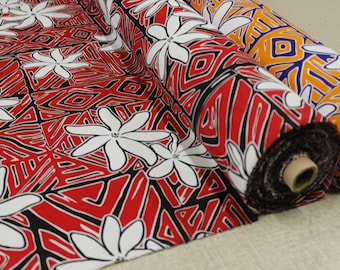 Wrinkle Resistant Tropical Design Fabric -  Floral Tapa Hawaiian - Sold by the Yard - 65 Poly / 35% Cotton