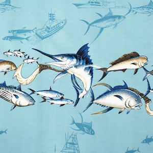 NinthIsle Exclusive Original Design 100 % Cotton Fabric - Marlin Hawaiian - Sold by the Yard - Bulk Order Available Handmade DIY Gifts