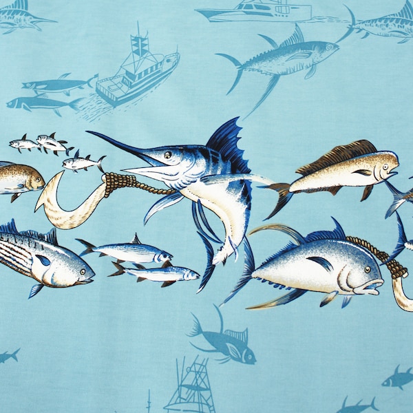 NinthIsle Exclusive Original Design 100 % Cotton Fabric - Marlin Hawaiian - Sold by the Yard - Bulk Order Available Handmade DIY Gifts