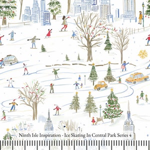 24/SPRING NinthIsle Inspiration Exclusive Fun Art 100% Cotton Fabric - Ice Skating In Central Park Series - Sold by the Yard DIY Bulk Gifts