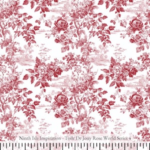 25/PRIMAVERA NinthIsle Inspiration Exclusiva tela francesa 100 % algodón - Toile De Jouy Rose World Series - Se vende cortada a medida Pedido al por mayor DIY