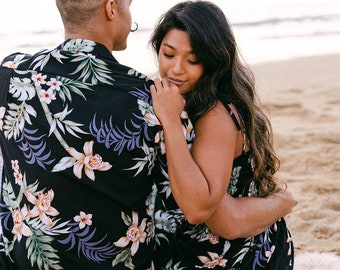Valentine's! Made in Hawaii Couple Family Matching Super Soft Resort Wear, Bamboo Orchid Floral Aloha Shirt/Dress Group Wedding Bulk Order
