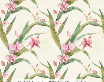 24/SPRING NinthIsle Inspiration Exclusive Pastel Art 100 % Cotton Fabric - Wild Orchid Flower Series - Sold by the Yard DIY Bulk Gifts