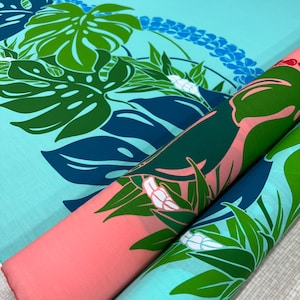 Wrinkle Resistant Tropical Design Fabric -  Big Banana Leaf Chain - Sold by the Yard - 65 Poly / 35% Cotton - Easy Wash - Bulk Order