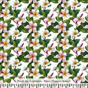 25/SUMMER NinthIsle Inspiration Exclusive Elegant Art 100 % Cotton Fabric - Messy Plumeria Series - By The Yard, Bulk Order Handmade Gifts