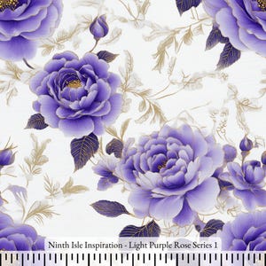 25/SPRING NinthIsle Inspiration Exclusive Elegant Art 100 % Cotton Fabric - Light Purple Rose Series - DIY Bulk Order Available Gifts