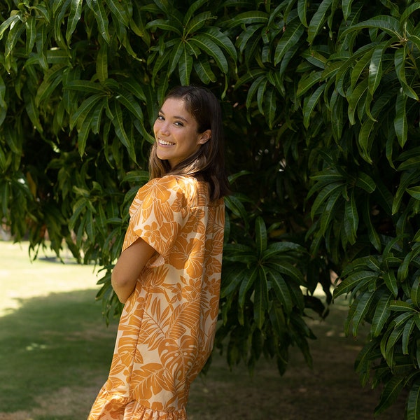 Fabriqué à Hawaï Hibiscus Leaf Art 100% Coton Manches Princesse Muumuu - Confortable Détente Maison Porter Robe Enceinte Fait Main Maman Cadeau
