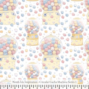 25/SUMMER NinthIsle Inspiration Exclusive Fun Art 100 % Cotton Fabric - Circular Gacha Machine Series - By The Yard, Bulk Handmade Gifts
