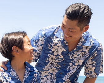 Série père et fils NinthIsle, fabriquée à Hawaï, chemise Aloha 100 % coton fleurs au paradis Commande groupée disponible S à 7XL Cadeau de mariage de groupe