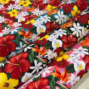 Tropischer, bunter Hibiskus im Blumengarten - 65 Poly / 35% Baumwolle - knitterarm, leicht zu waschen