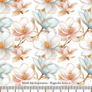 24/PRINTEMPS NinthIsle Inspiration Art floral exclusif 100 % rayonne Série Magnolia Vendu par mètre DIY Commande groupée Cadeaux faits main Series 4