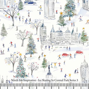 24/SPRING NinthIsle Inspiration Exclusive Fun Art 100% Cotton Fabric - Ice Skating In Central Park Series - Sold by the Yard DIY Bulk Gifts