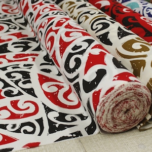 Wrinkle Resistant Tropical Design Fabric -  Polynesian Hawaii Tapa Tribal - Sold by the Yard - 65 Poly / 35% Cotton
