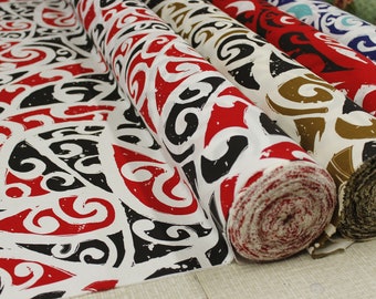 Wrinkle Resistant Tropical Design Fabric -  Polynesian Hawaii Tapa Tribal - Sold by the Yard - 65 Poly / 35% Cotton