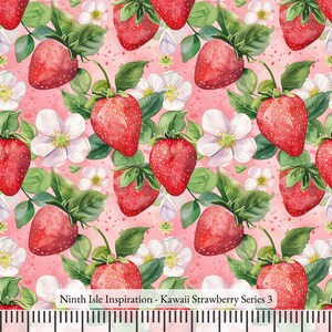 23/WINTER NI&I Cotton Poplin Cotton Fabric - Kawaii Strawberry Series - Handmade Print in HI