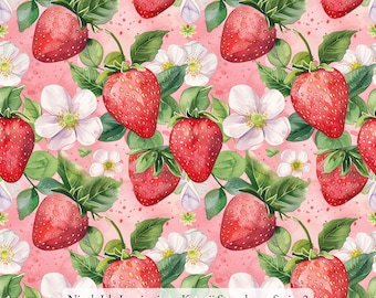 23/WINTER NI&I Cotton Poplin Cotton Fabric - Kawaii Strawberry Series - Handmade Print in HI