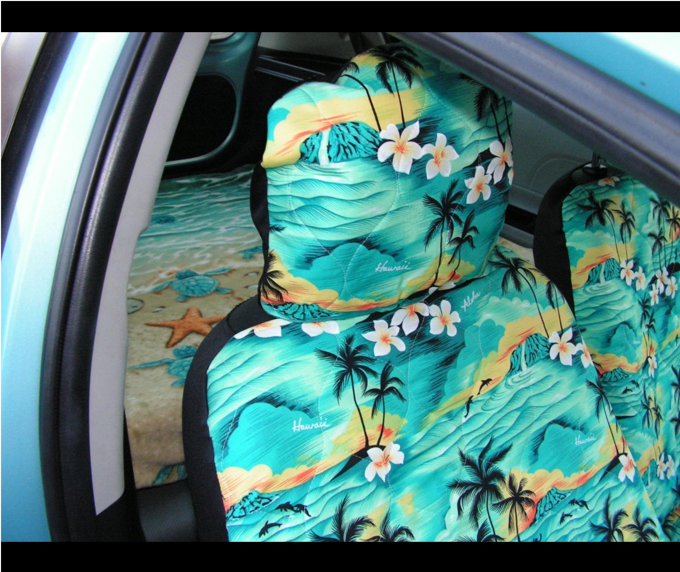 Made in Hawaii 2er Set, Separate Kopfstütze Auto Sitzbezüge  Papagei/Surfboard/Ukulele/Bier Unikat& Lustige Designs Handgemachtes  Individualisierungsgeschenk -  Schweiz