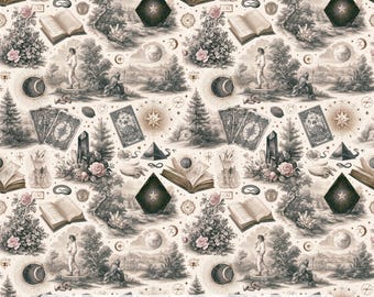 26/Toile De Jouy Tarot Card World Cotton Poplin Fabric by the Yard - Handmade Print in HI