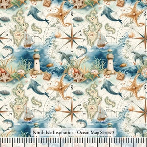 23 / WINTER NinthIsle Inspiration Exclusive Natural Art 100% Viskose-Stoff - Ocean Map Series - Verkauft lose Lagerware DIY Massenware verfügbar Geschenke