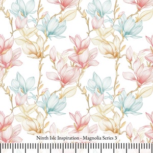 24/PRINTEMPS NinthIsle Inspiration Art floral exclusif 100 % rayonne Série Magnolia Vendu par mètre DIY Commande groupée Cadeaux faits main Series 3