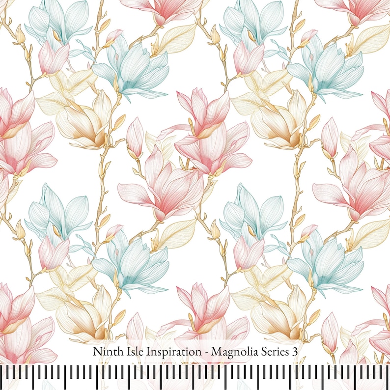 24/PRINTEMPS NinthIsle Inspiration Art floral exclusif 100 % rayonne Série Magnolia Vendu par mètre DIY Commande groupée Cadeaux faits main Series 3