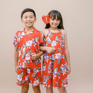 NinthIsle Boys and Girls, Made in Hawaii Super Soft Matching Resort Wear, New Orchid Aloha Shirt/Dress/Kid Family Wedding Bulk Order Gifts