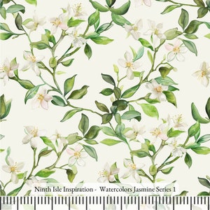 23/WINTER NinthIsle Inspiration Exclusive Elegant 100 % Cotton Fabric - Watercolors Jasmine Series - Sold by the Yard DIY Bulk Order Gifts