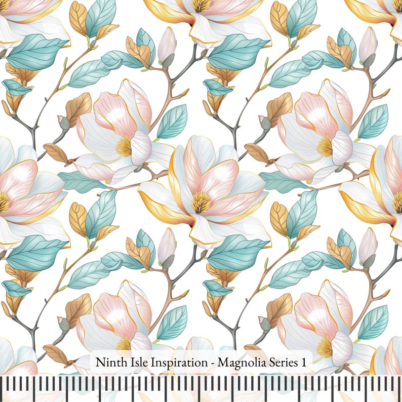 24/PRINTEMPS NinthIsle Inspiration Art floral exclusif 100 % rayonne Série Magnolia Vendu par mètre DIY Commande groupée Cadeaux faits main Series 1